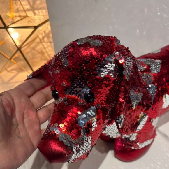 Dandee Sequin Dachshund Plush Stuffed Toys Red & Silver Heart Design Size 15"x17 - Picture 6 of 10